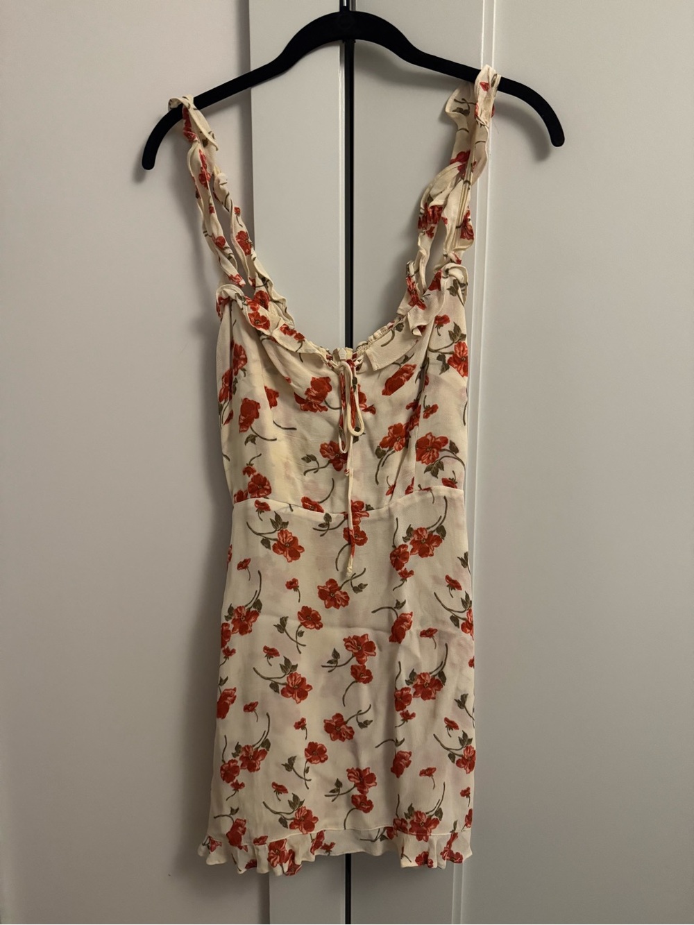 Reformation Cream Mini Dress with Red Floral Print